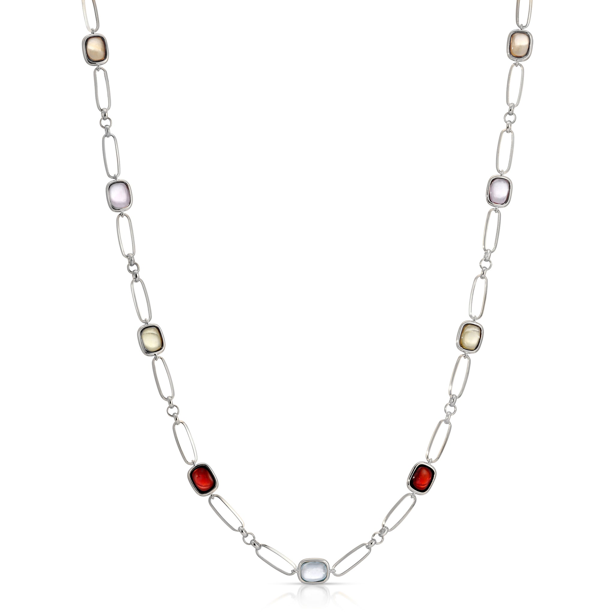 Color Candy Collection Necklace with 11 Cushion Shape Multi Gemstone Gold Plated Silver