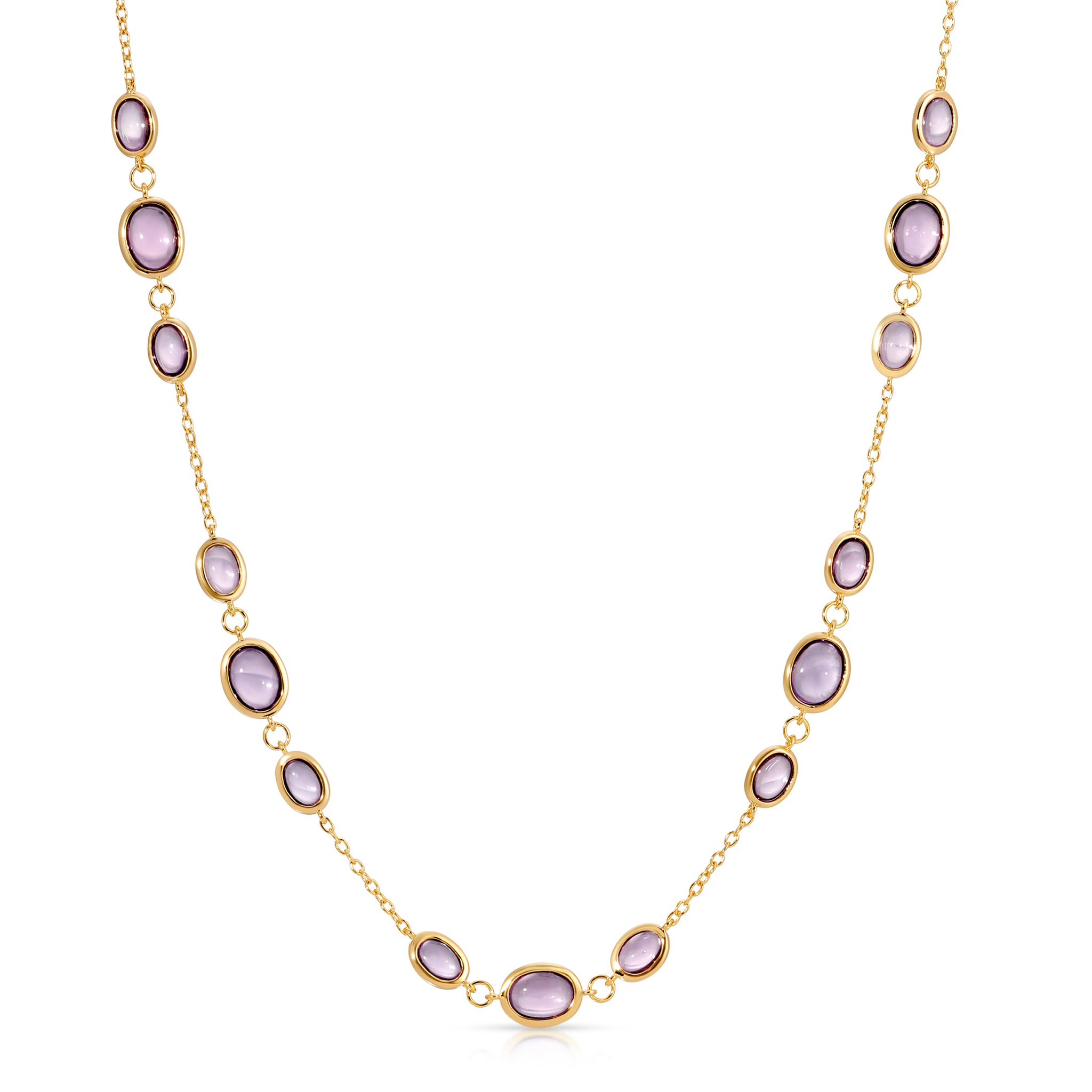 Color Candy Collection Necklace with 15 Oval Shape Amethyst Gold Plated Silver