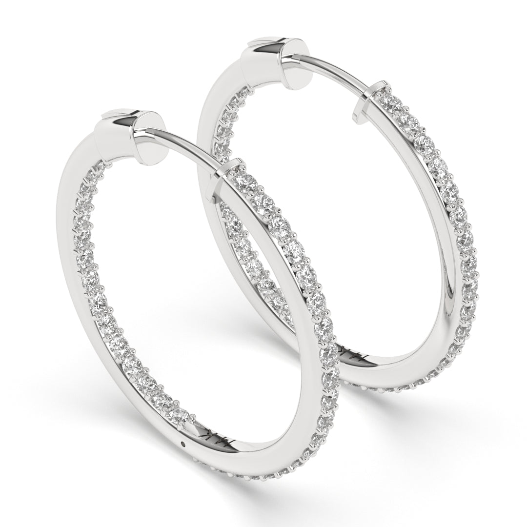 3.00CT Natural Diamond GH/SI Stunning Inside Out Hoop Earrings 14k Gold