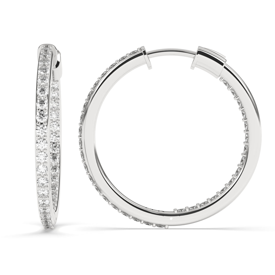 1CT Natural Diamond GH/SI Stunning Inside Out Hoop Earrings 14k Gold