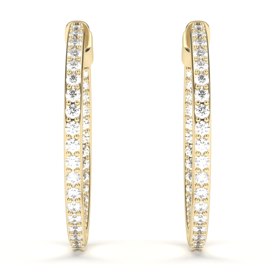 1.50CT Natural Diamond GH/SI Stunning Inside Out Hoop Earrings 14k Gold