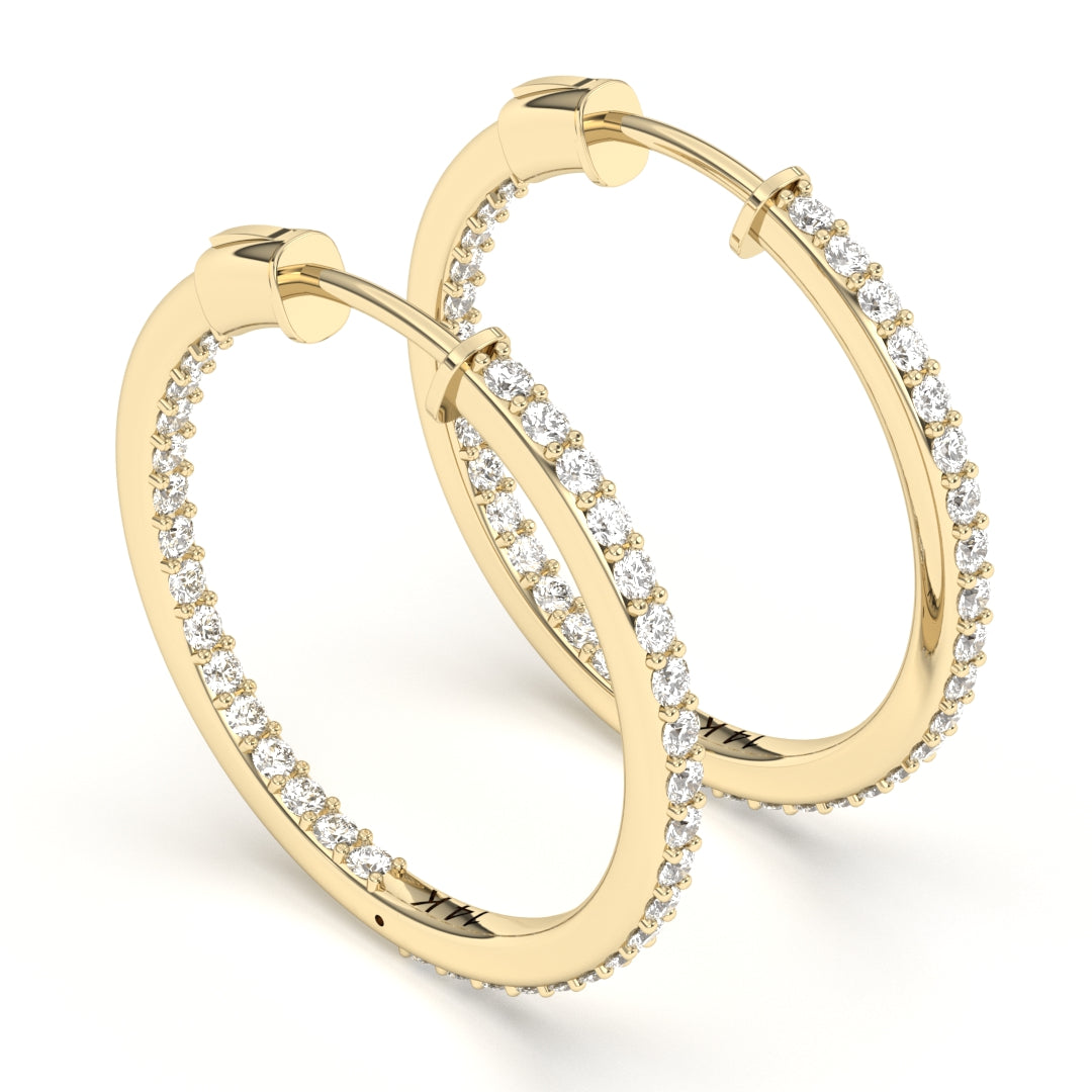 1.00 CTW Natural Diamond GH/I1 Stunning Inside Out Hoop Earrings 14k Gold