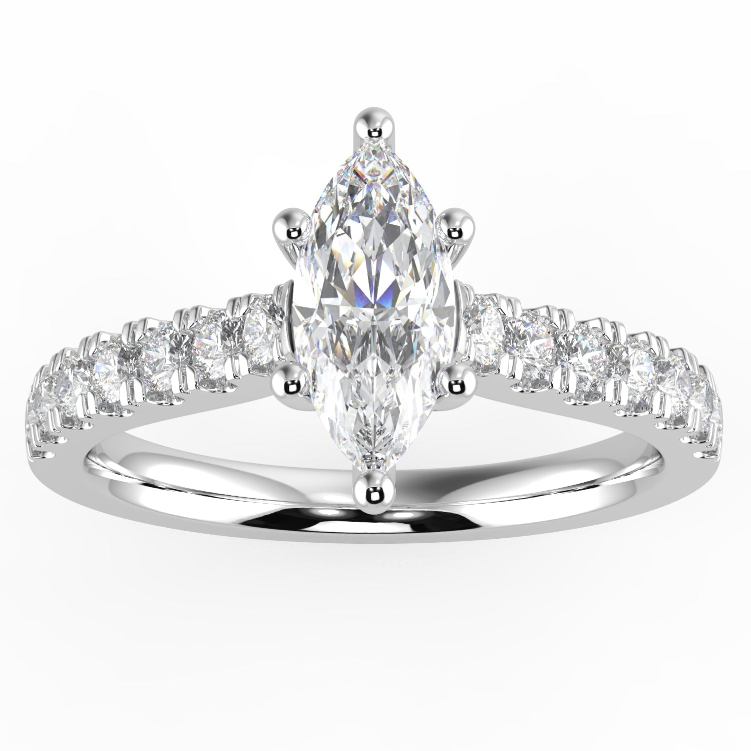 Marquise Shape Slim Shank Ring with 1.00 CTW 0.70 CT Center & 0.30 Round Side GH/I1 Stones Set on 14K Gold