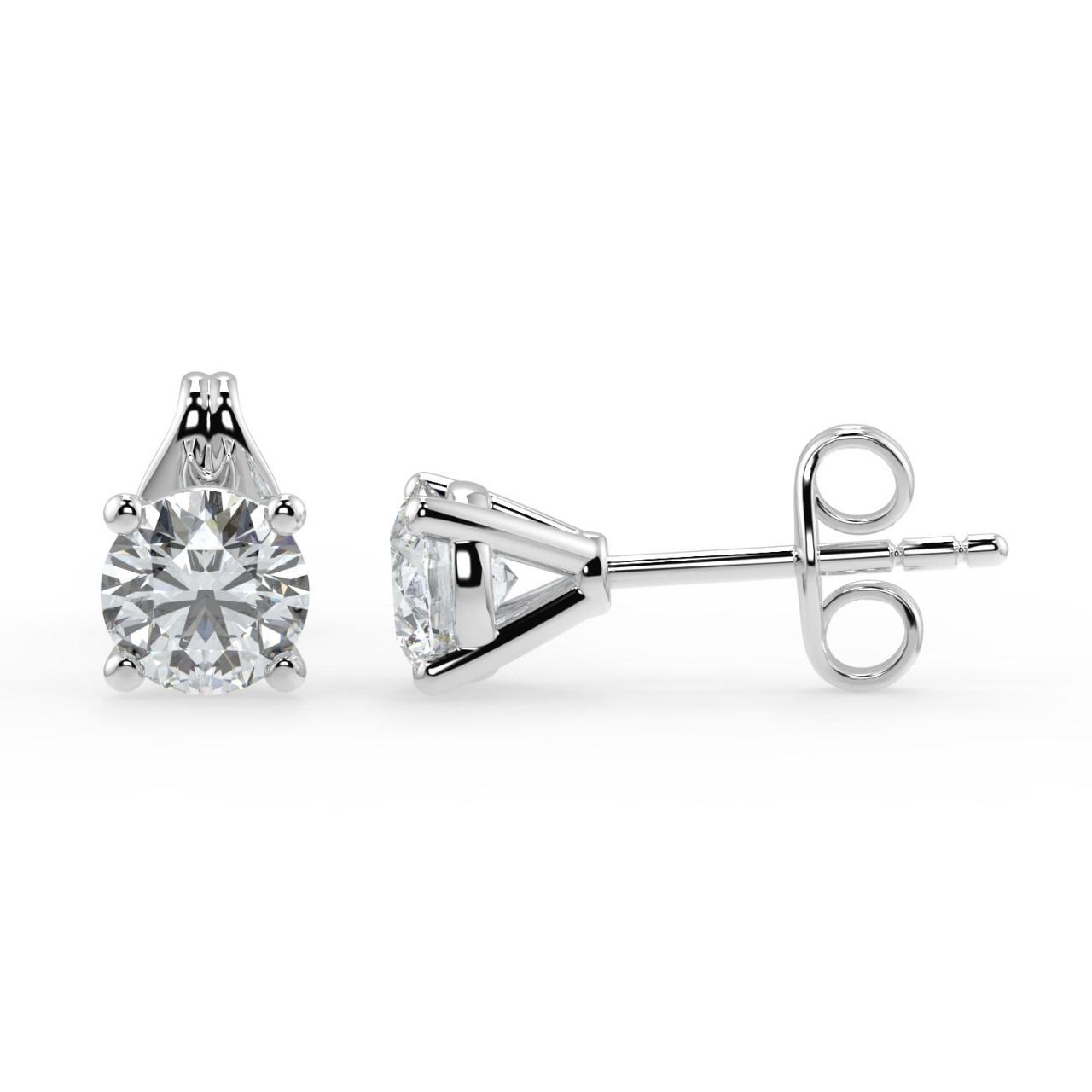 Round Shape Natural Diamond Studs GH/I1  Set on 14K Gold 4 Prong Martini