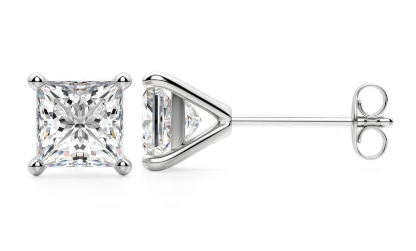Square princess-cut diamond stud earrings in 14k white gold.