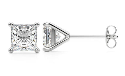 Square princess-cut diamond stud earrings in 14k white gold.