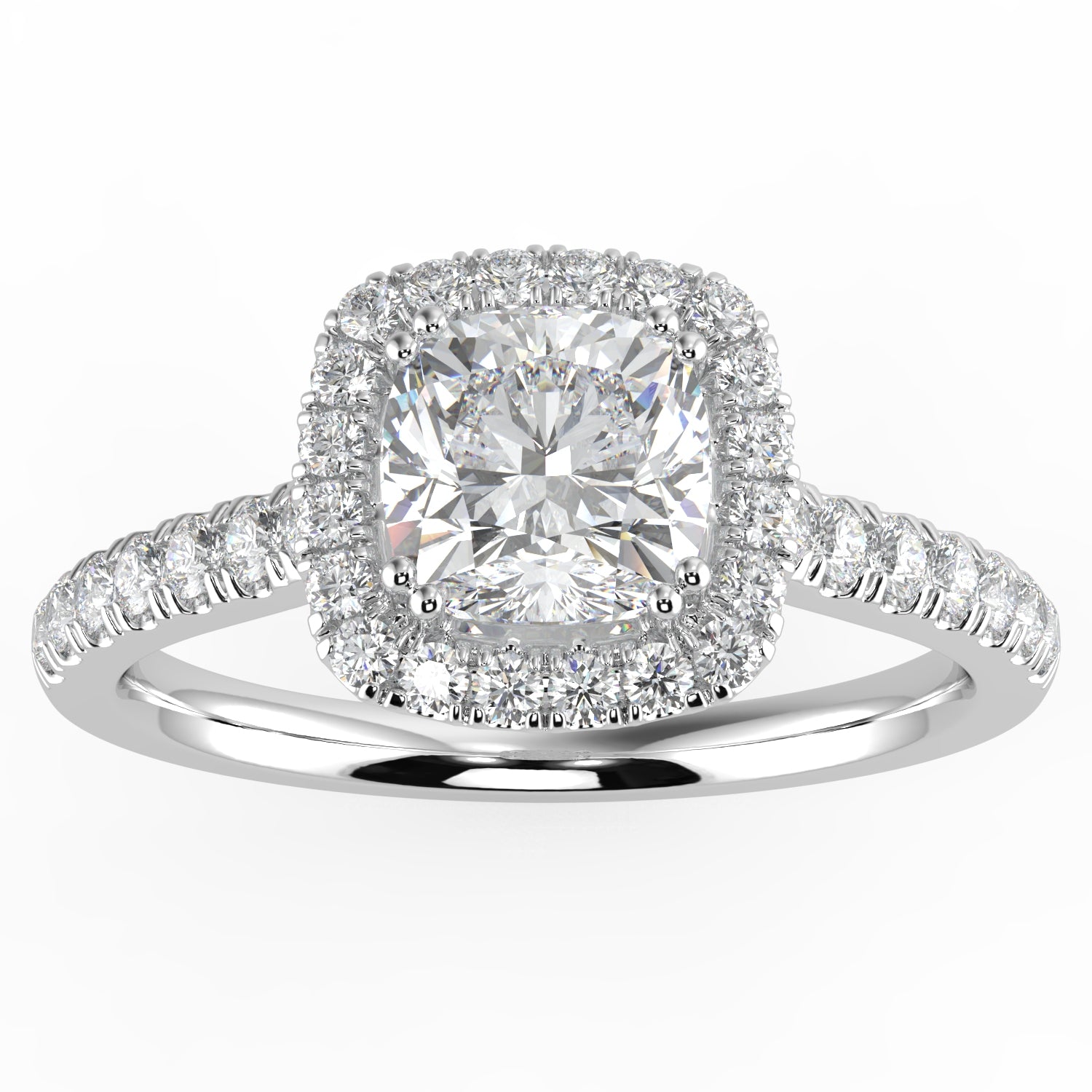 1.00ctw Natural Diamond Slim Shank 14K Bridal / Engagement Ring, GH I1 0.70cts Cushion Shape Diamond Center & 0.30 cts Halo and Round Side Stones