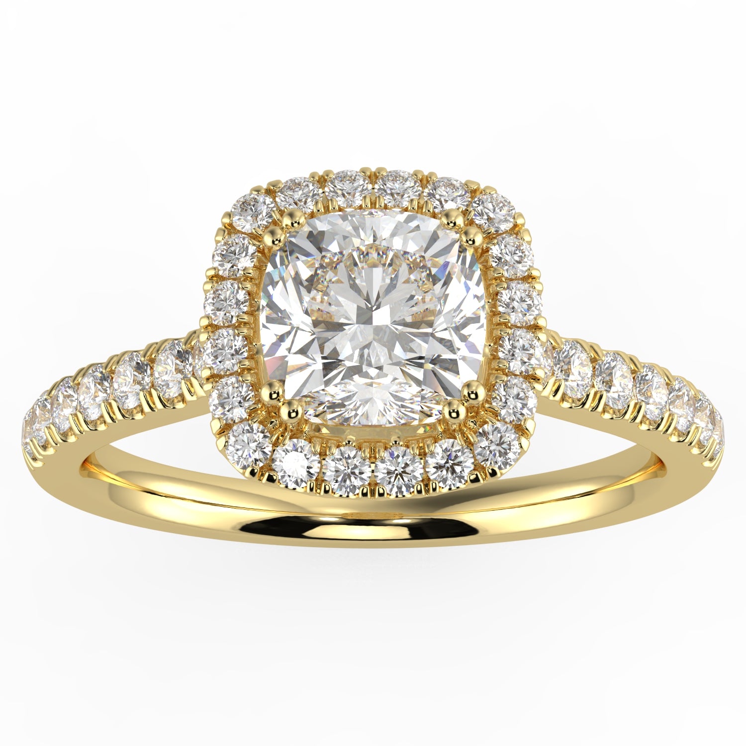Natural Diamond Slim Shank with Halo Ring with 0.70ctw Cushion Shape Center & 0.30 Round Side GHS1 Stones Set on 14K Gold