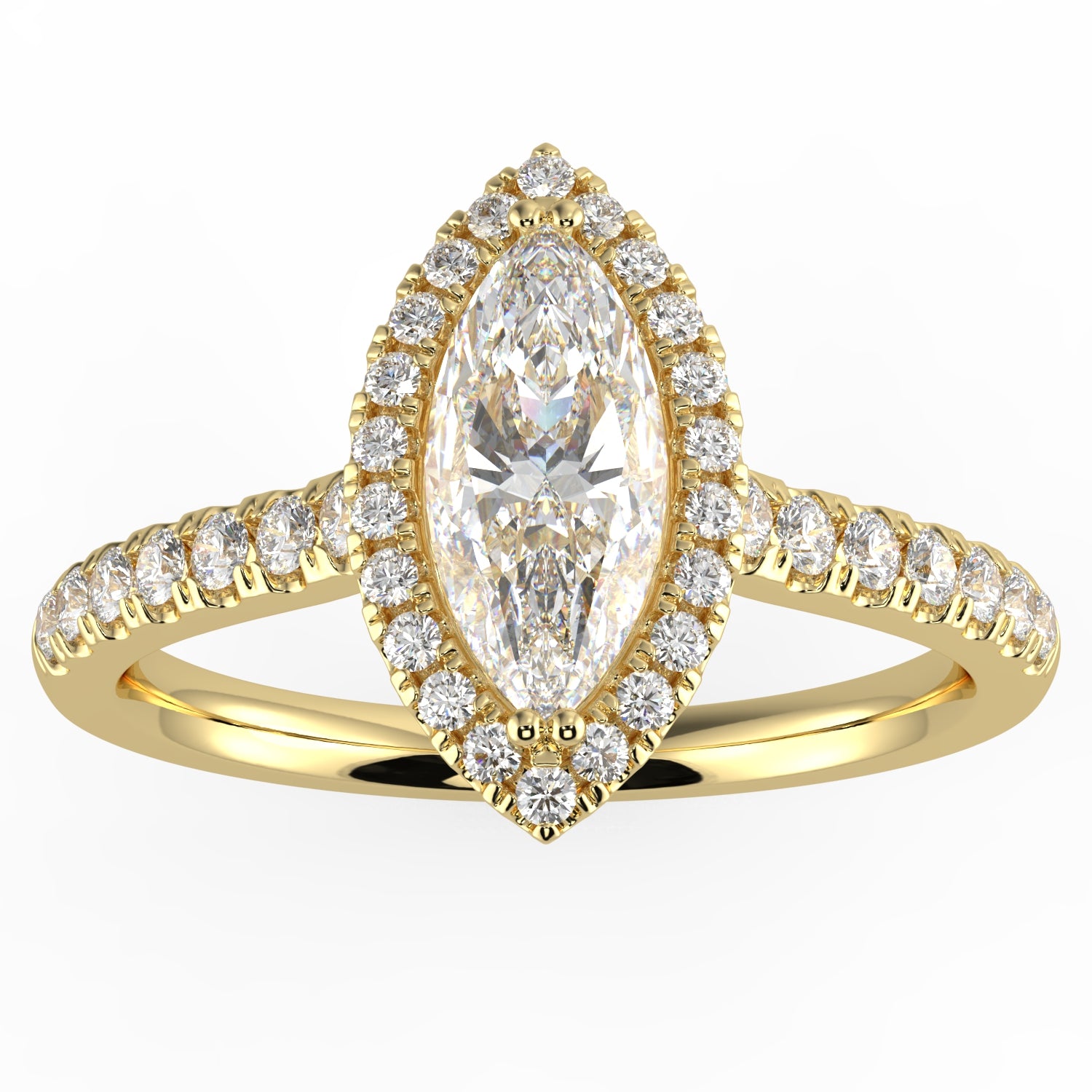 Natural Diamond Slim Shank with Halo Ring with 0.70ctw Marquise Shape Center & 0.30 Round Side GHI1 Stones Set on 14K Gold
