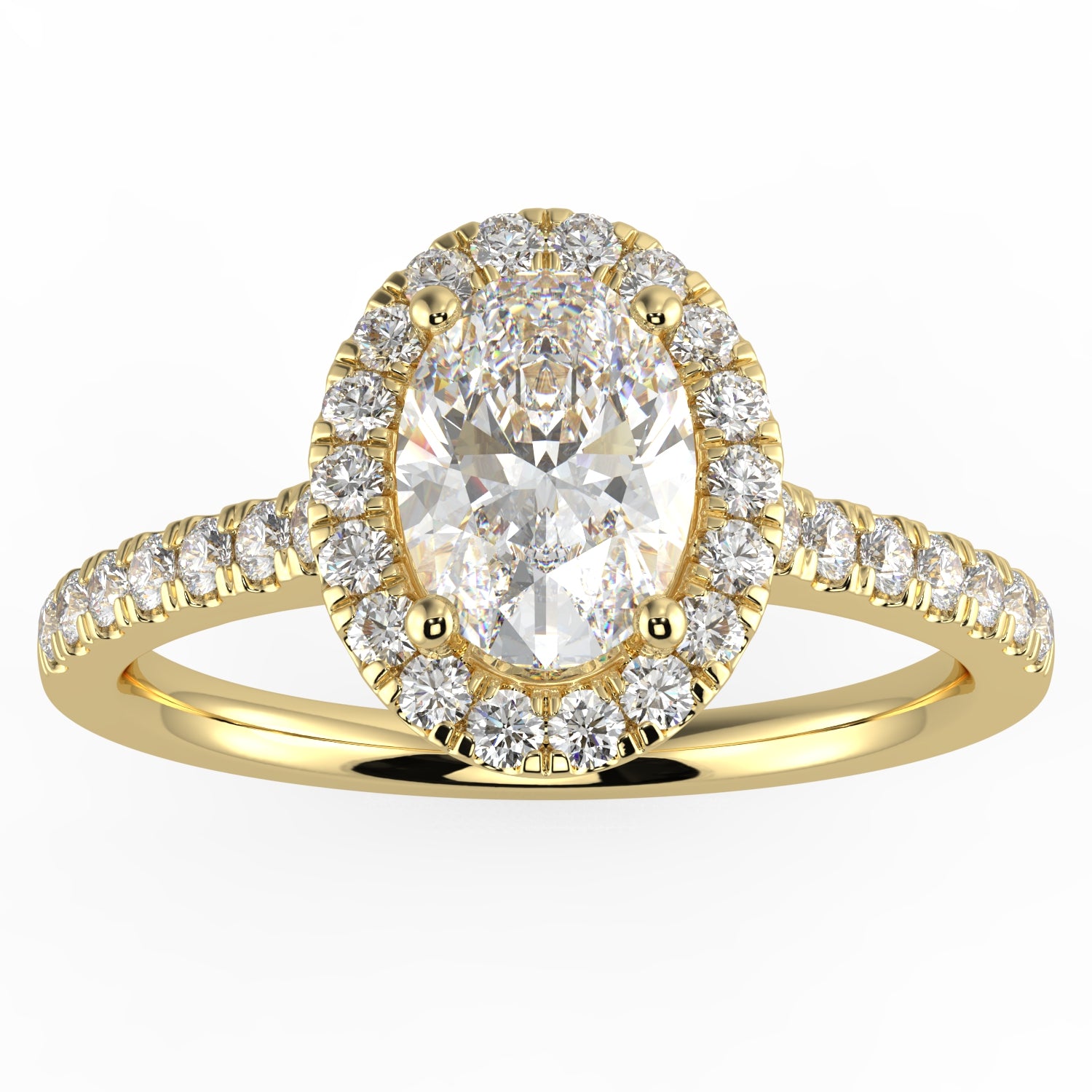 Natural Diamond Slim Shank with Halo Ring with 0.70ctw Oval Shape Center & 0.30 Round Side GHI1 Stones Set on 14K Gold