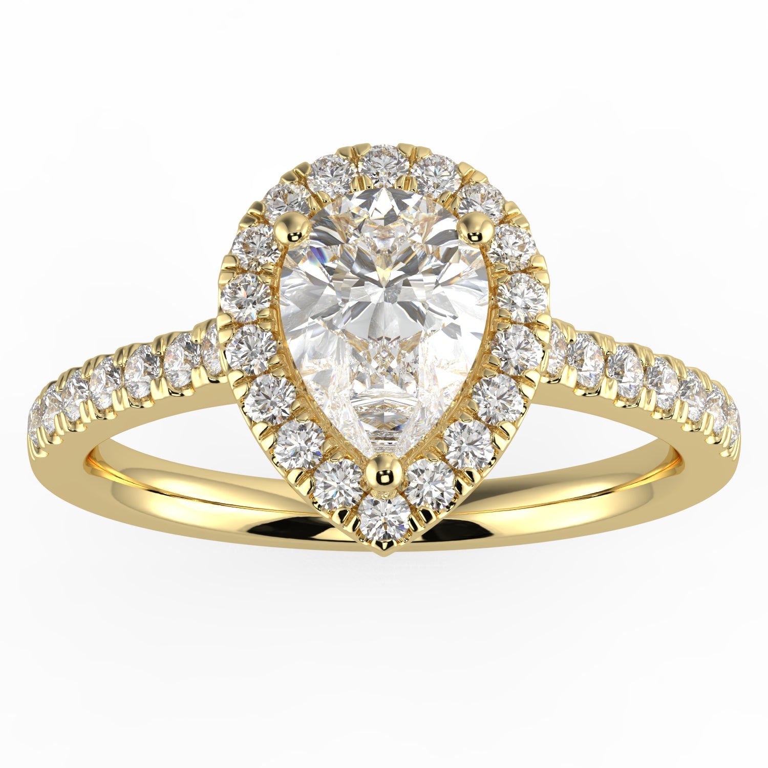 Natural Diamond Slim Shank with Halo Ring with 0.70ctw Pear Shape Center & 0.30 Round Side GHI1 Stones Set on 14K Gold