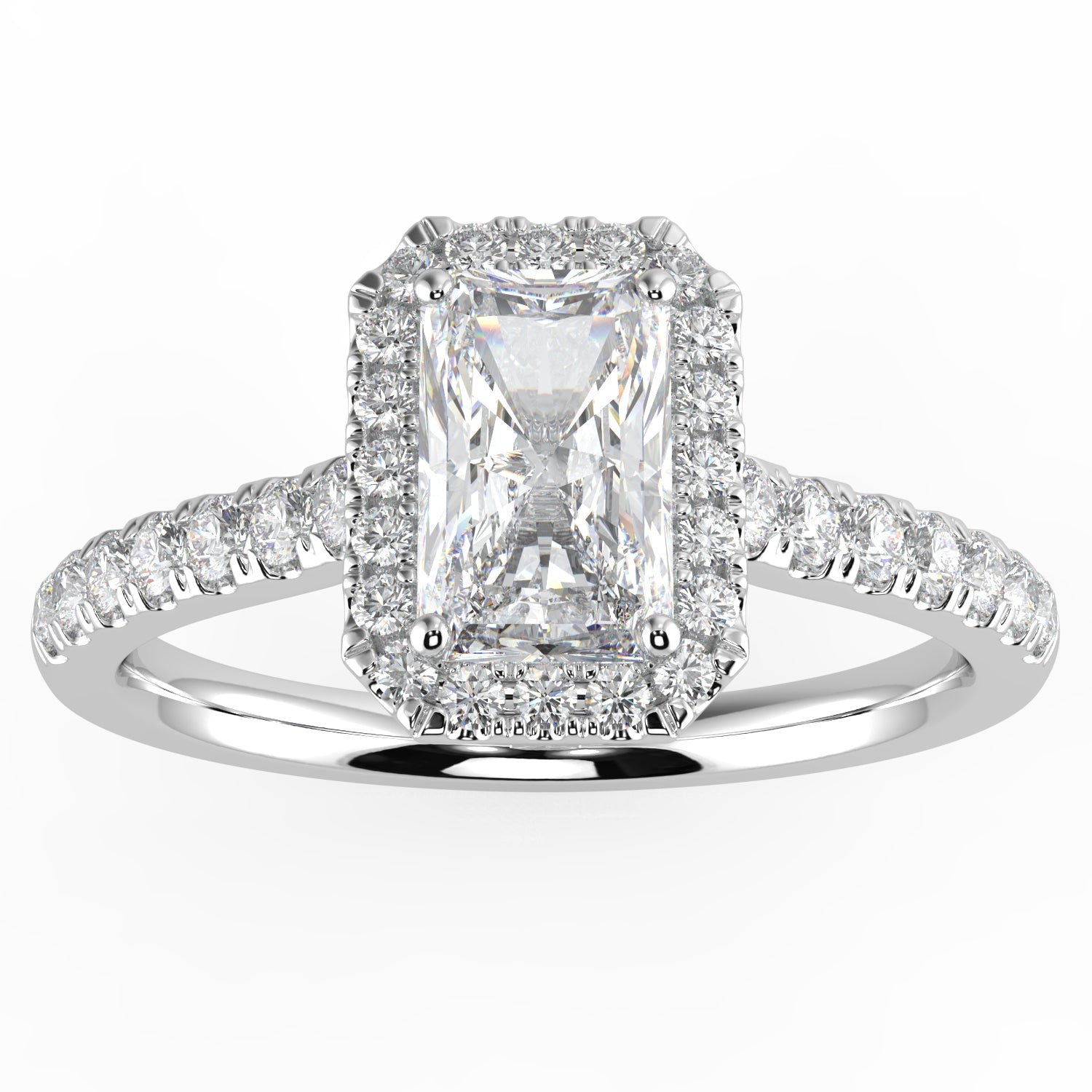 1.00ctw Natural Diamond Slim Shank 14K Bridal / Engagement Ring, GH I1 0.70cts Radiant Shape Diamond Center & 0.30 cts Halo and Round Side Stones