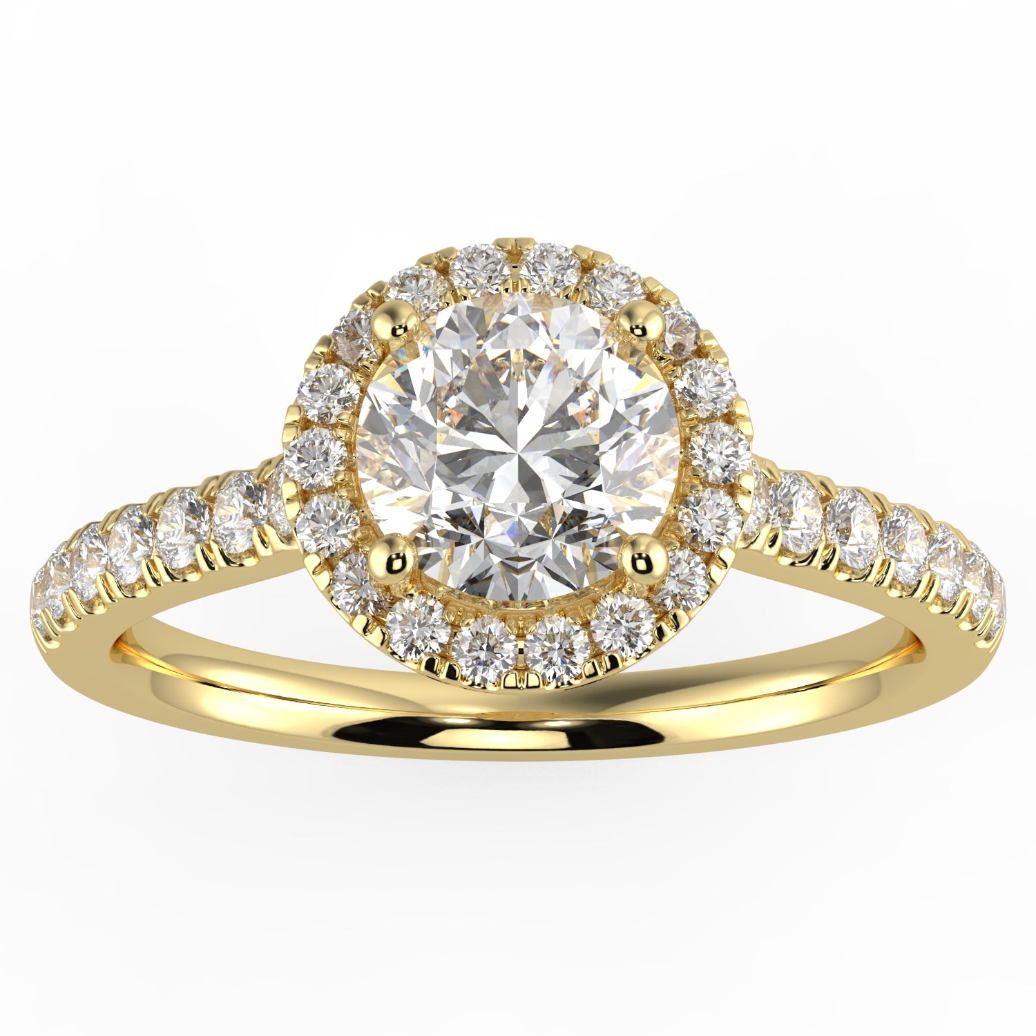 Natural Diamond Slim Shank with Halo Ring with 0.70ctw Round Shape Center & 0.30 Round Side GHS1 Stones Set on 14K Gold