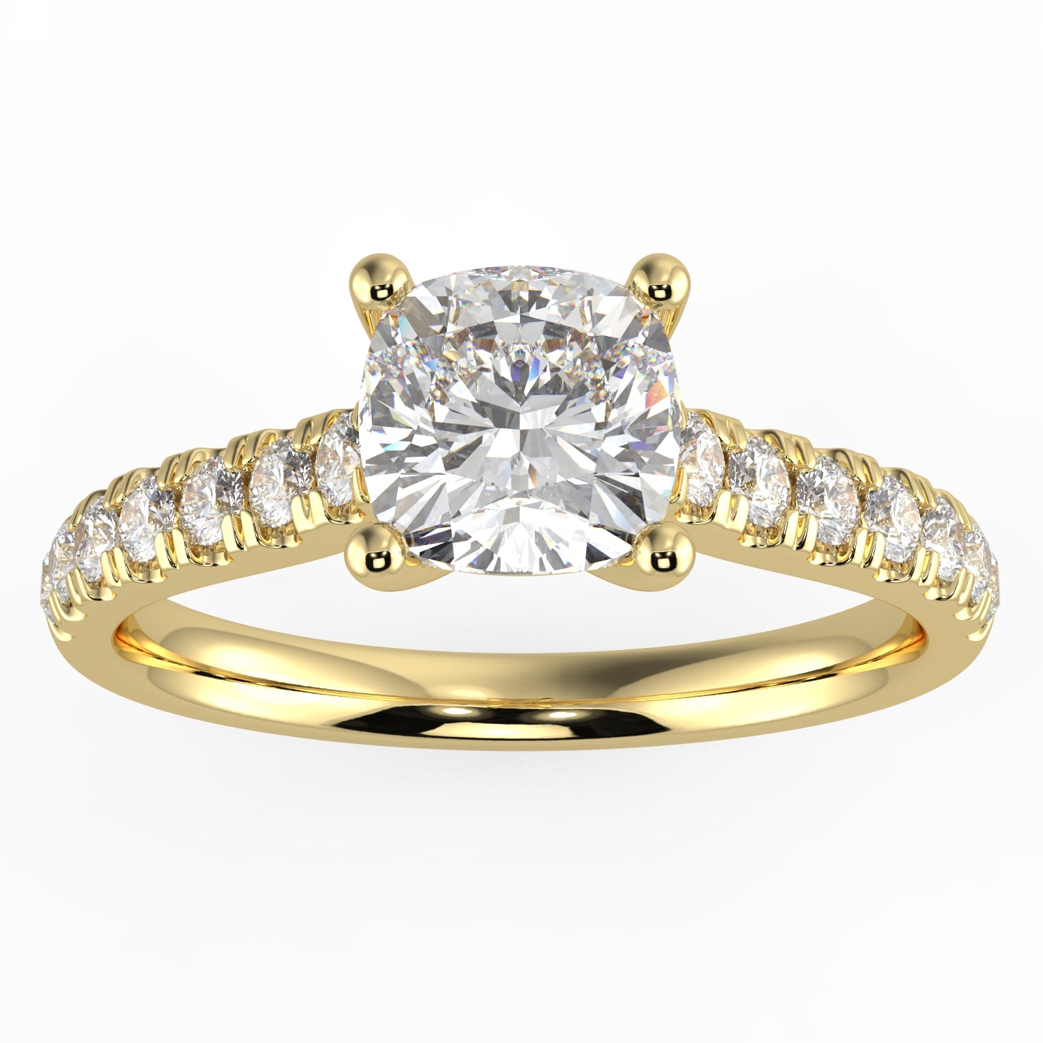 Natural Diamond Slim Shank Ring with 0.70ctw Cushion Shape Center & 0.30 Round Side GHS1 Stones Set on 14K Gold