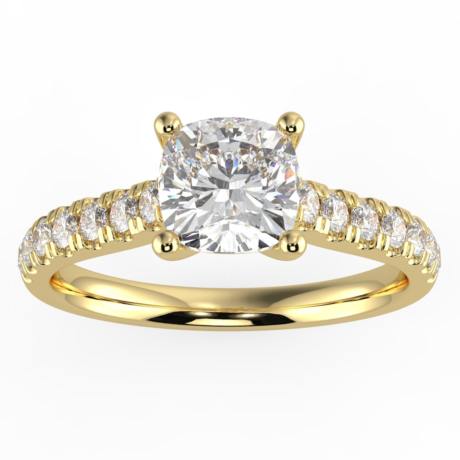 Natural Diamond Slim Shank Ring with 0.70ctw Cushion Shape Center & 0.30 Round Side GHI1 Stones Set on 14K Gold