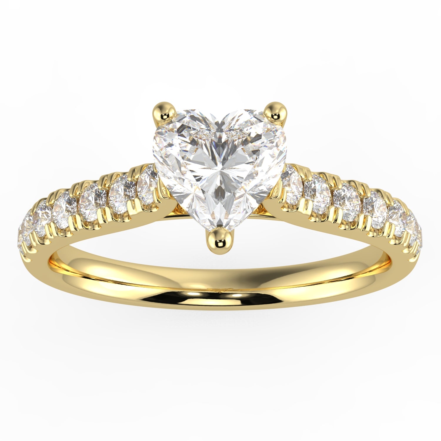 Natural Diamond Slim Shank Ring with 0.70ctw Heart Shape Center & 0.30 Round Side GHI1 Stones Set on 14K Gold