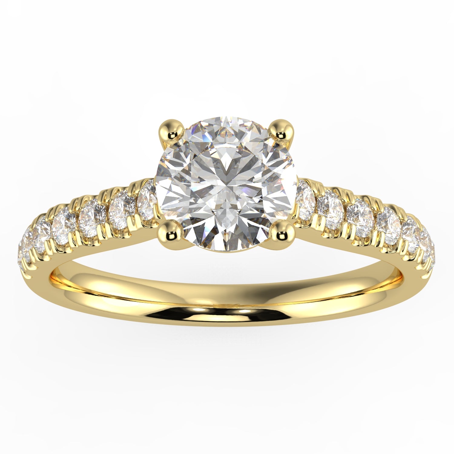 Natural Diamond Slim Shank Ring with 0.70ctw Round Shape Center & 0.30 Round Side GHS1 Stones Set on 14K Gold