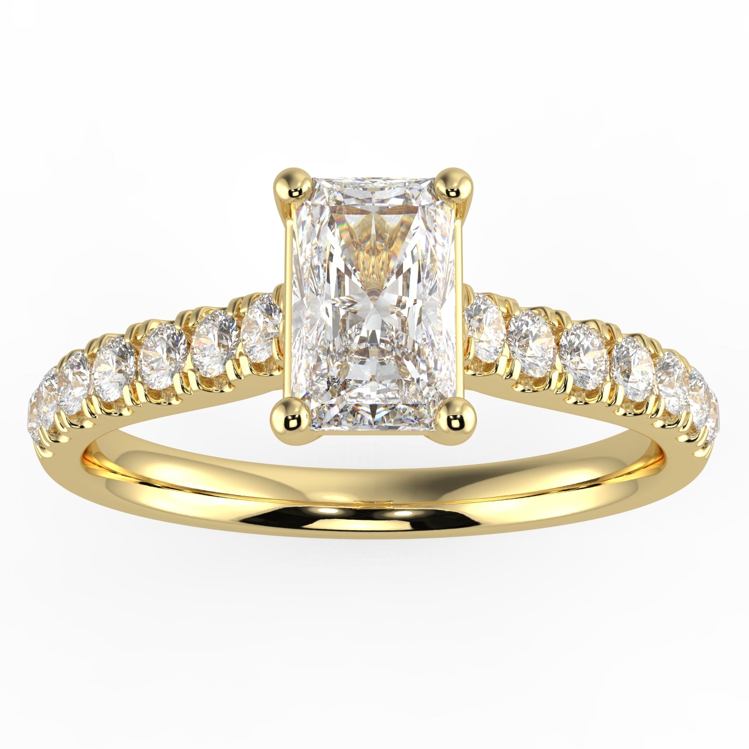 Natural Diamond Slim Shank Ring with 0.70ctw Radiant Shape Center & 0.30 Round Side GHI1 Stones Set on 14K Gold