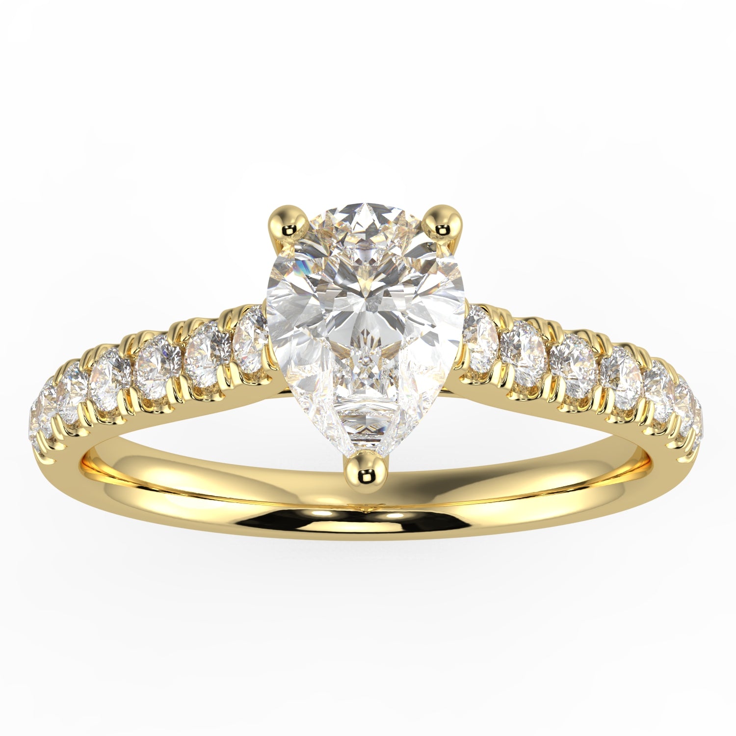 Natural Diamond Slim Shank Ring with 0.70ctw Pear Shape Center & 0.30 Round Side GHS1 Stones Set on 14K Gold