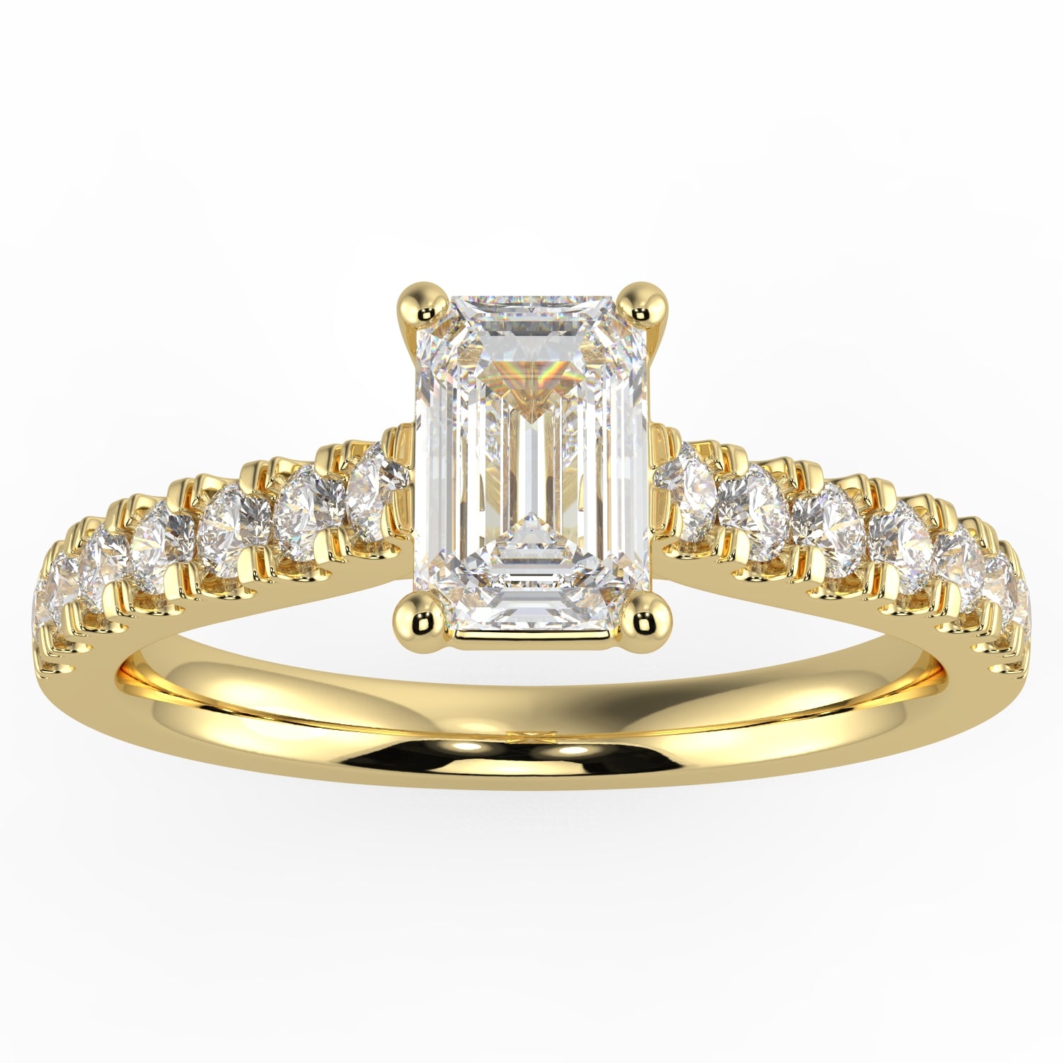 Natural Diamond Slim Shank Ring with 0.70ctw Emerald Shape Center & 0.30 Round Side GHI1 Stones Set on 14K Gold