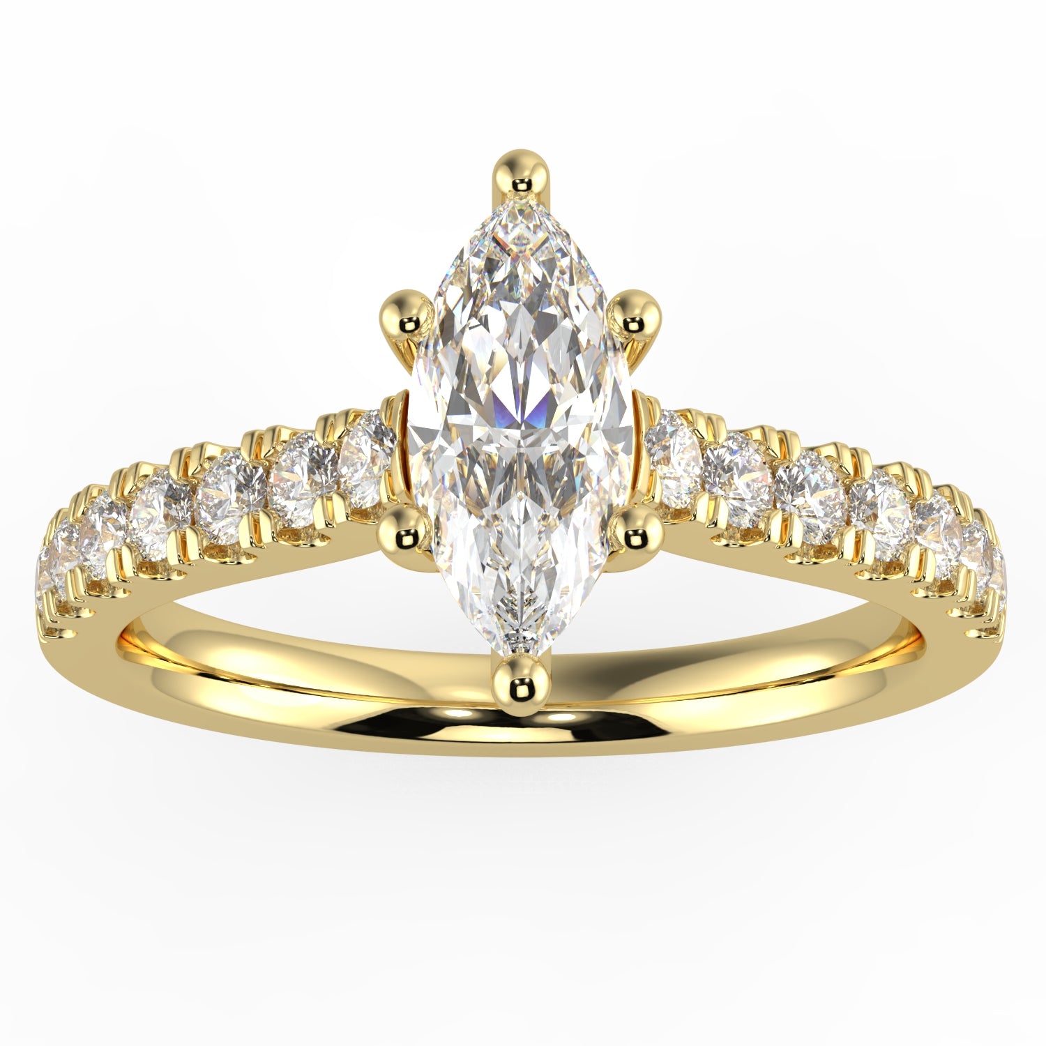 Natural Diamond Slim Shank Ring with 0.70ctw Marquise Shape Center & 0.30 Round Side GHS1 Stones Set on 14K Gold