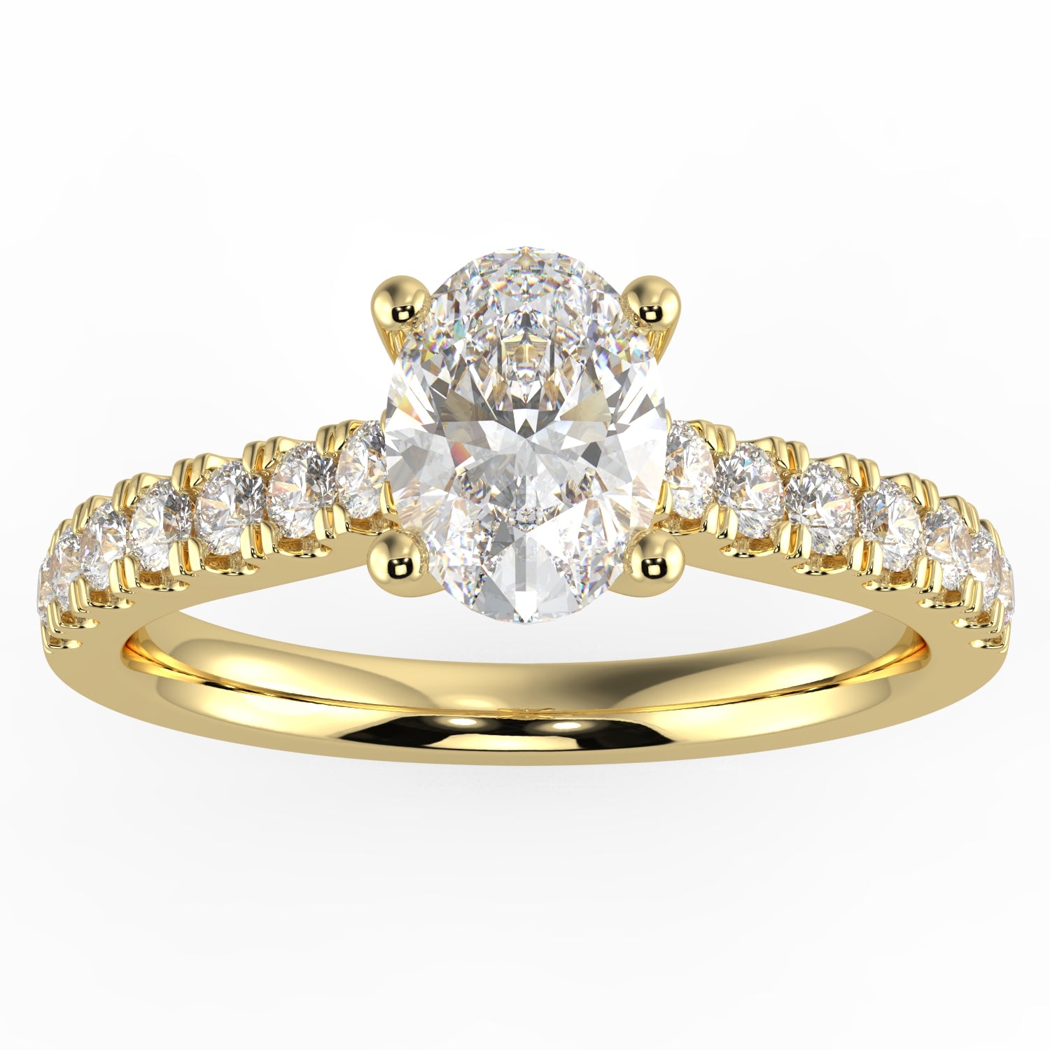 Natural Diamond Slim Shank Ring with 0.70ctw Oval Shape Center & 0.30 Round Side GHS1 Stones Set on 14K Gold