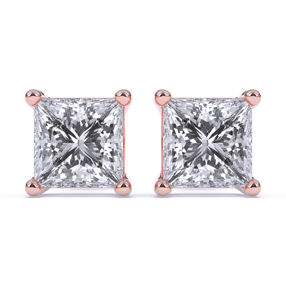 0.10 Ct Natural  Diamond  SI Clarity Princess Cut  4 Prong Unisex Studs with Butterfly Pushbacks 14K Gold