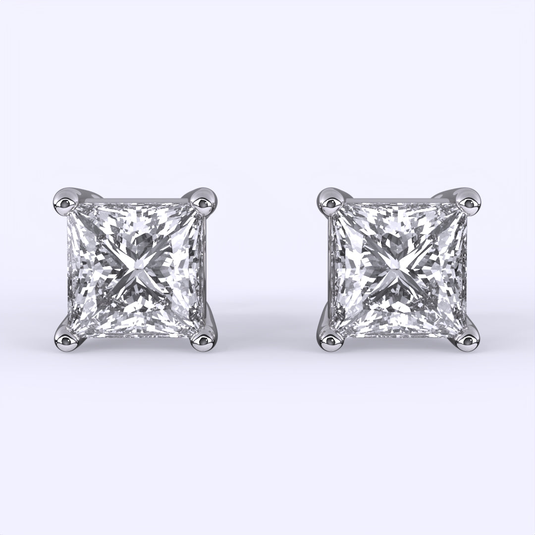 0.33 Ct Natural  Diamond  I1 Clarity Princess Cut 4 Prong  Unisex Studs with Butterfly Pushbacks 14K  Gold
