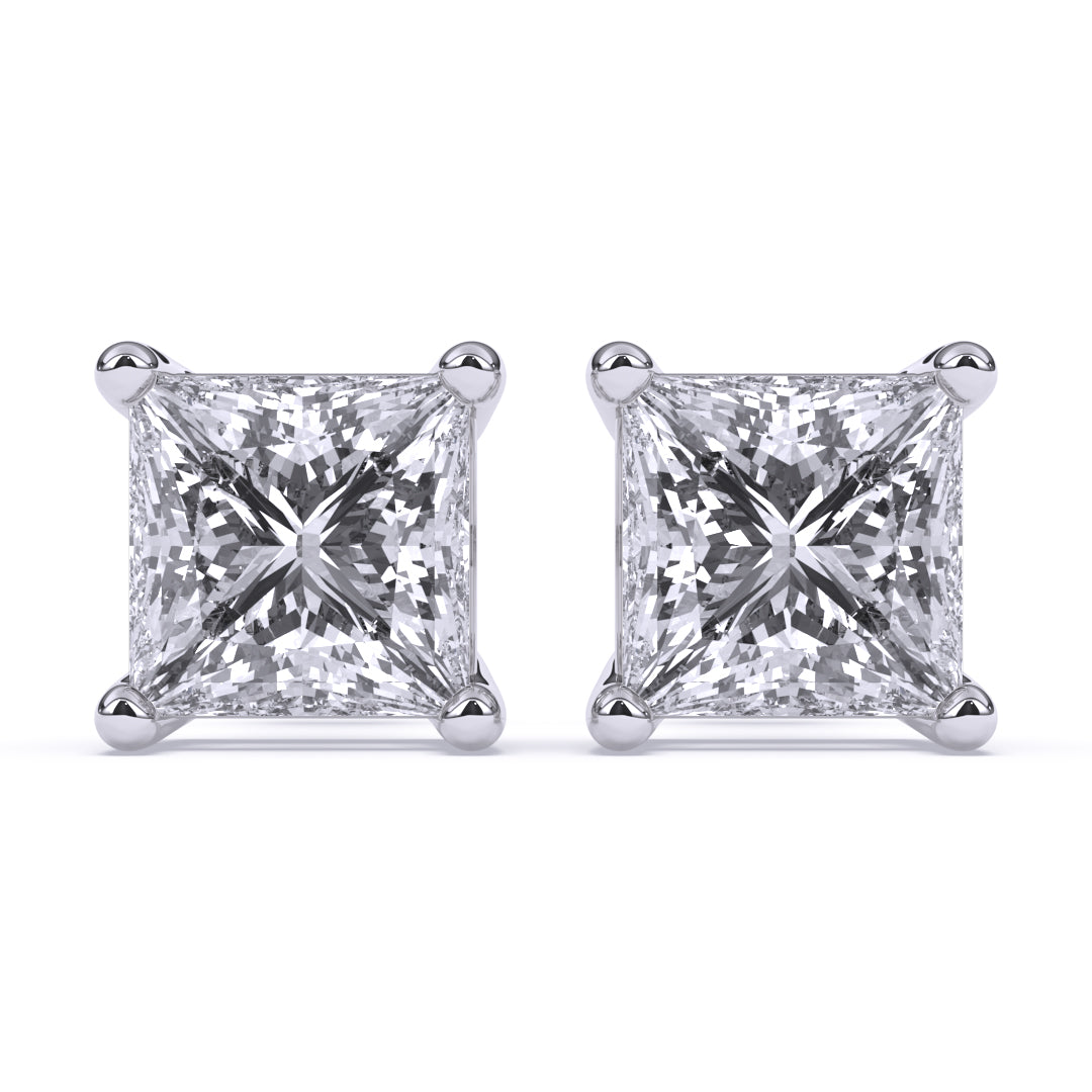 0.33 Ct Natural  Diamond  SI Clarity Square Shape Solitaire 4 Prong Basket Style  Unisex Studs with Butterfly Pushbacks 14K White Gold