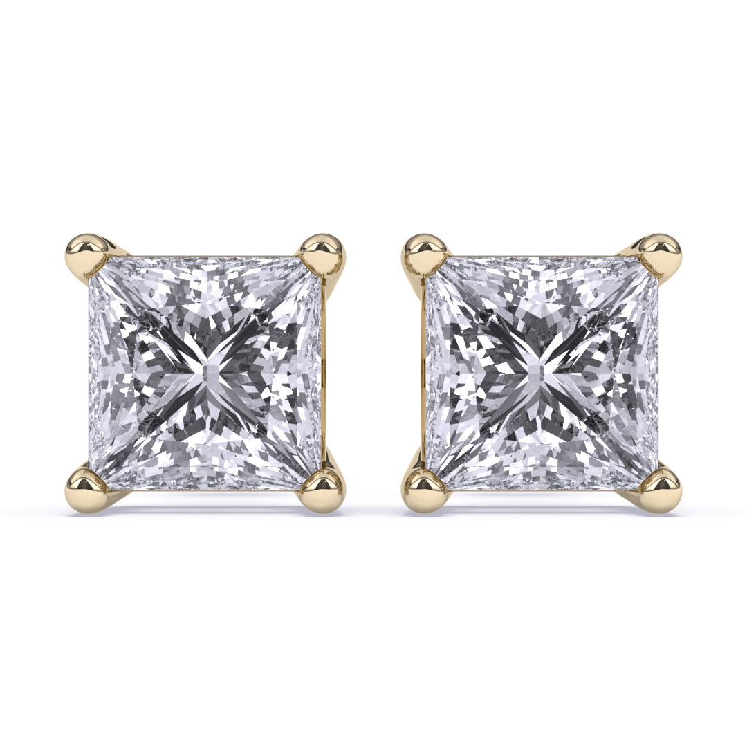 0.10 Ct Natural  Diamond  I1 Clarity  Princess Cut 4 Prong Unisex Studs with Butterfly Pushbacks 14K Gold
