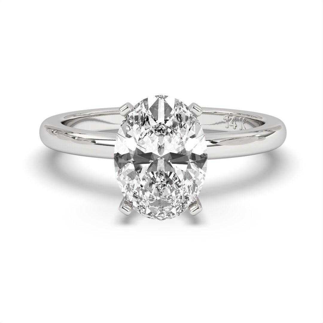 Oval Shape Solitaire Near Colorless  (F-G) Color  with VS/ SI Clarity Lab-Grown Engagement Diamond Ring for Women 14K Gold