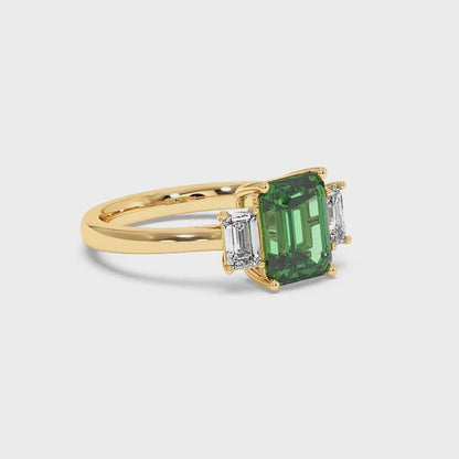 3.50CT Emerald Shape Simulated Green Y.A.G in 14K Gold Ring