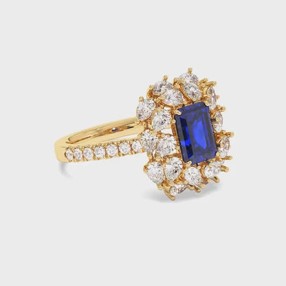 2.50CT Emerald Shape Lab-Created Blue Sapphire in 14K Gold Ring