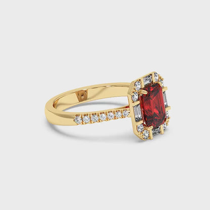 2.50CT Emerald Shape Lab-Created Red Ruby in 14K Gold Ring