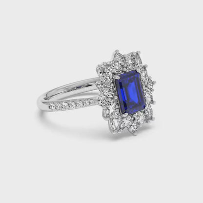 2.25CT Emerald Shape Lab-Created Blue Sapphire in 14K Gold Ring