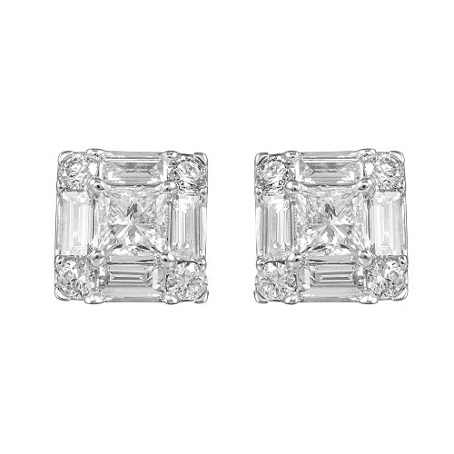 0.75ct Square Studs Baguette Cut Studs Natural Diamond Fashion Earrings