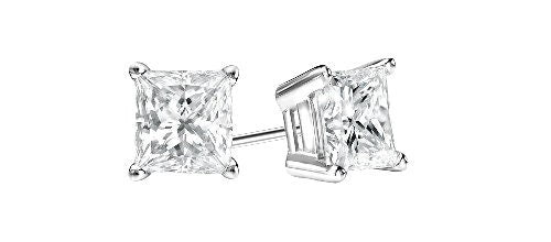 0.25 Ct Natural Diamond  SI Clarity Princess Cut  Solitaire 4 Prong Style Unisex Studs with Butterfly Pushbacks 14K White Gold